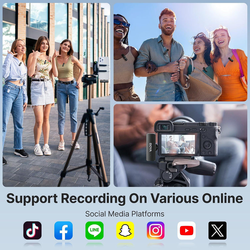 BOYA BY-V4D Wireless Lavalier Microphone for iPhone iPad with Charging case, 18H Battery Life, 650ft Range, 4-Channel Omnidirectional Noise Canceling Lapel Mics for Video Recording Interview Vlog