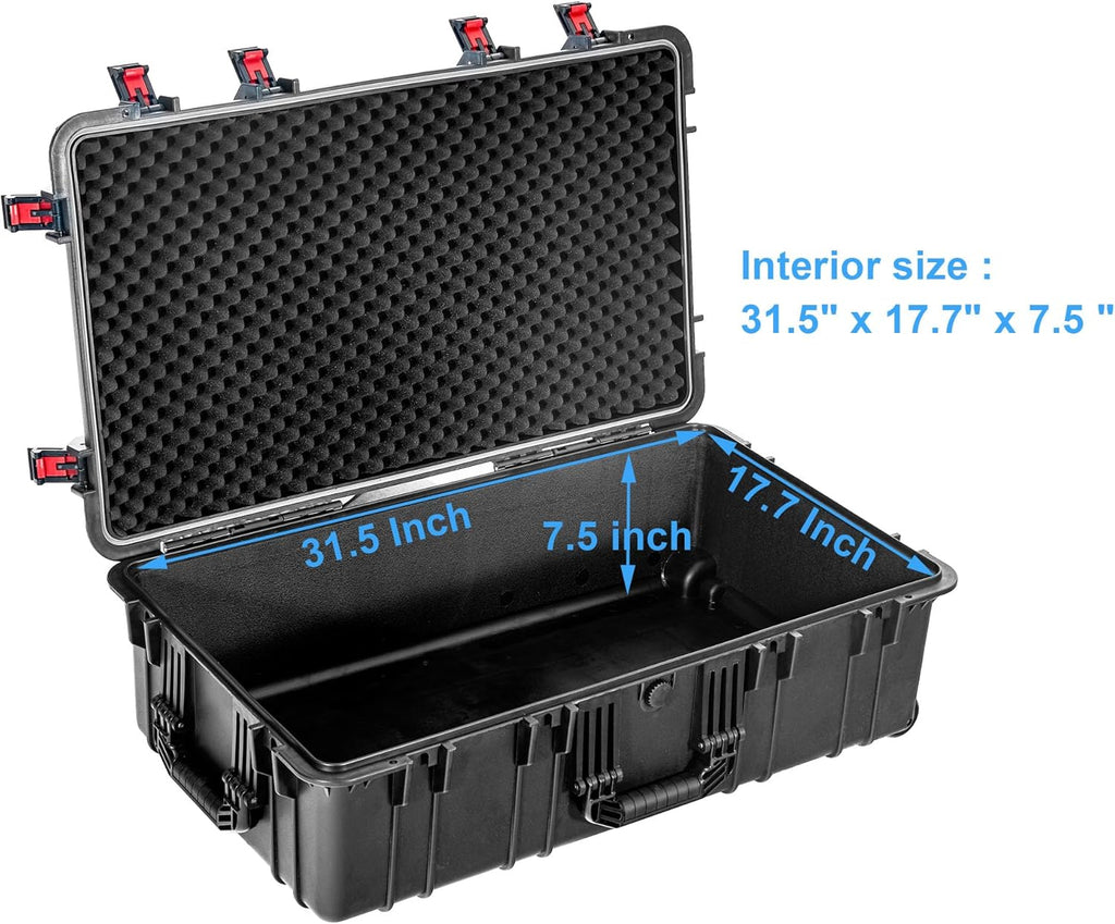 Regetek Waterproof Rolling Hard Case 35 x 20.5 x 12 Inch, Equipment Case with Foam/Wheels/ 3 Large Handles for Camera, Tool, Electronics Transport, Shockproof, Lockable, Inner 31.5' x 17.7' x 7.5'