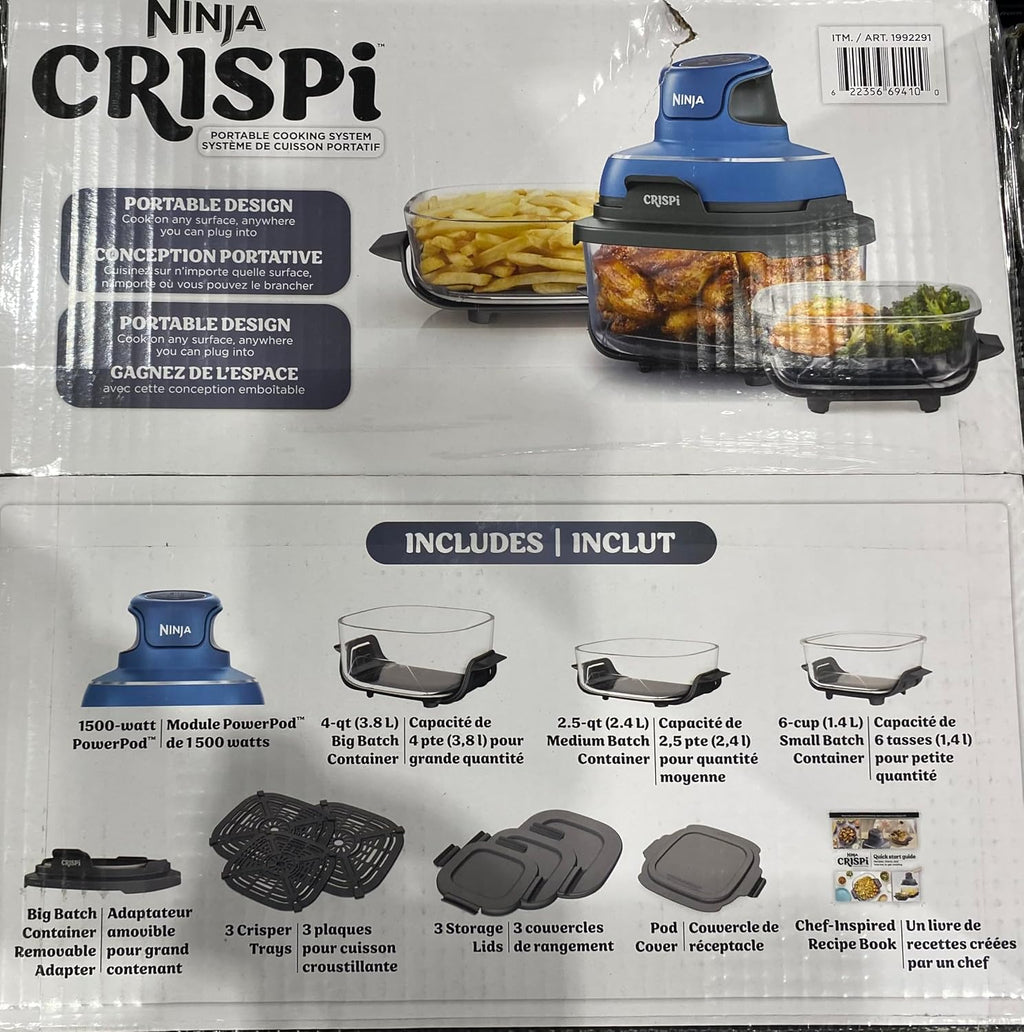 Ninja CRISPi Portable Air Fryer System, Blue, TempWare Glass Containers, 1500W, All-in-One Cooking, Space-Saving Design