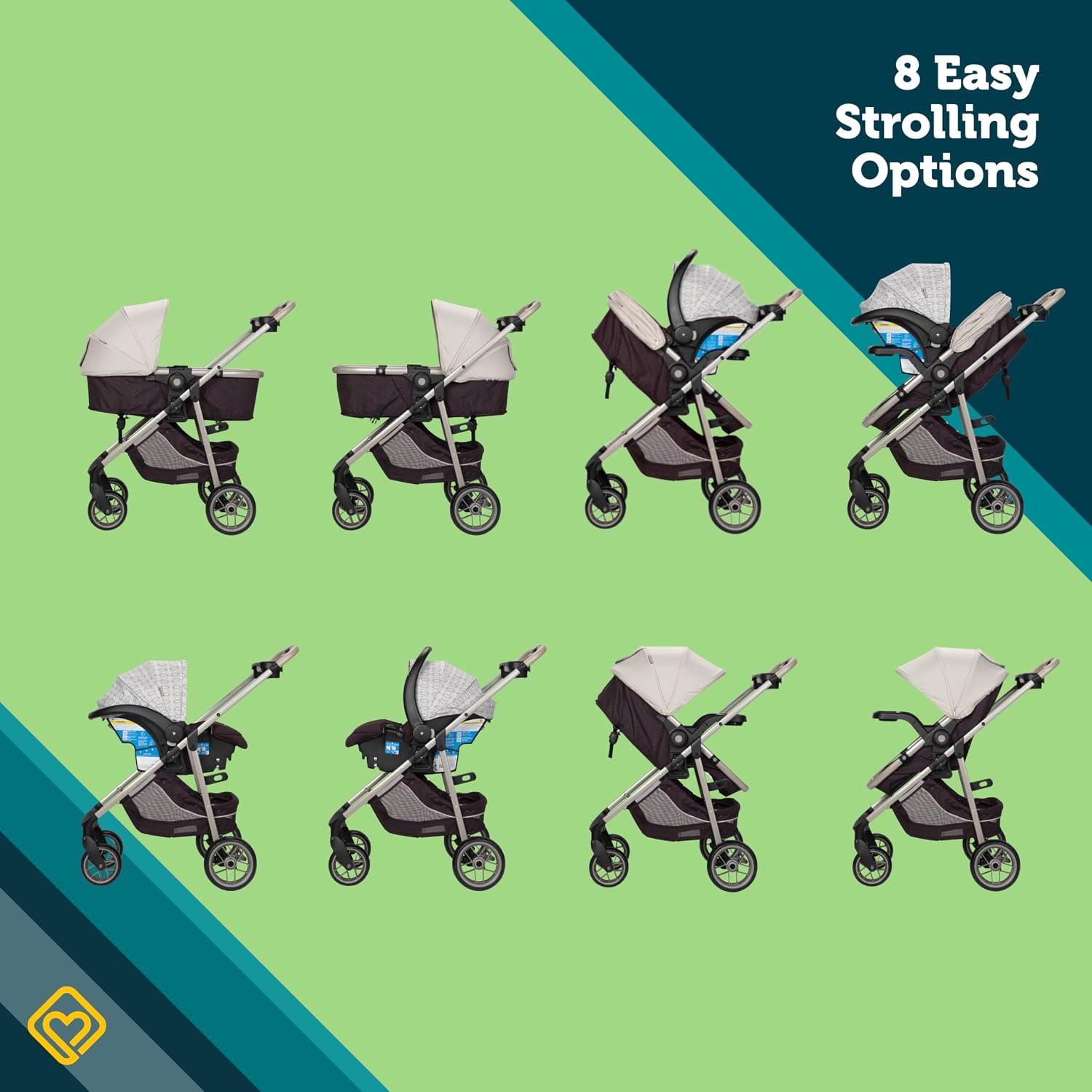 Safety 1st Deluxe Grow and Go Travel System Stroller and Car Seat Combo, 8-in-1 Travel System, Weight Capacity 4-30 lbs, Dunes Edge