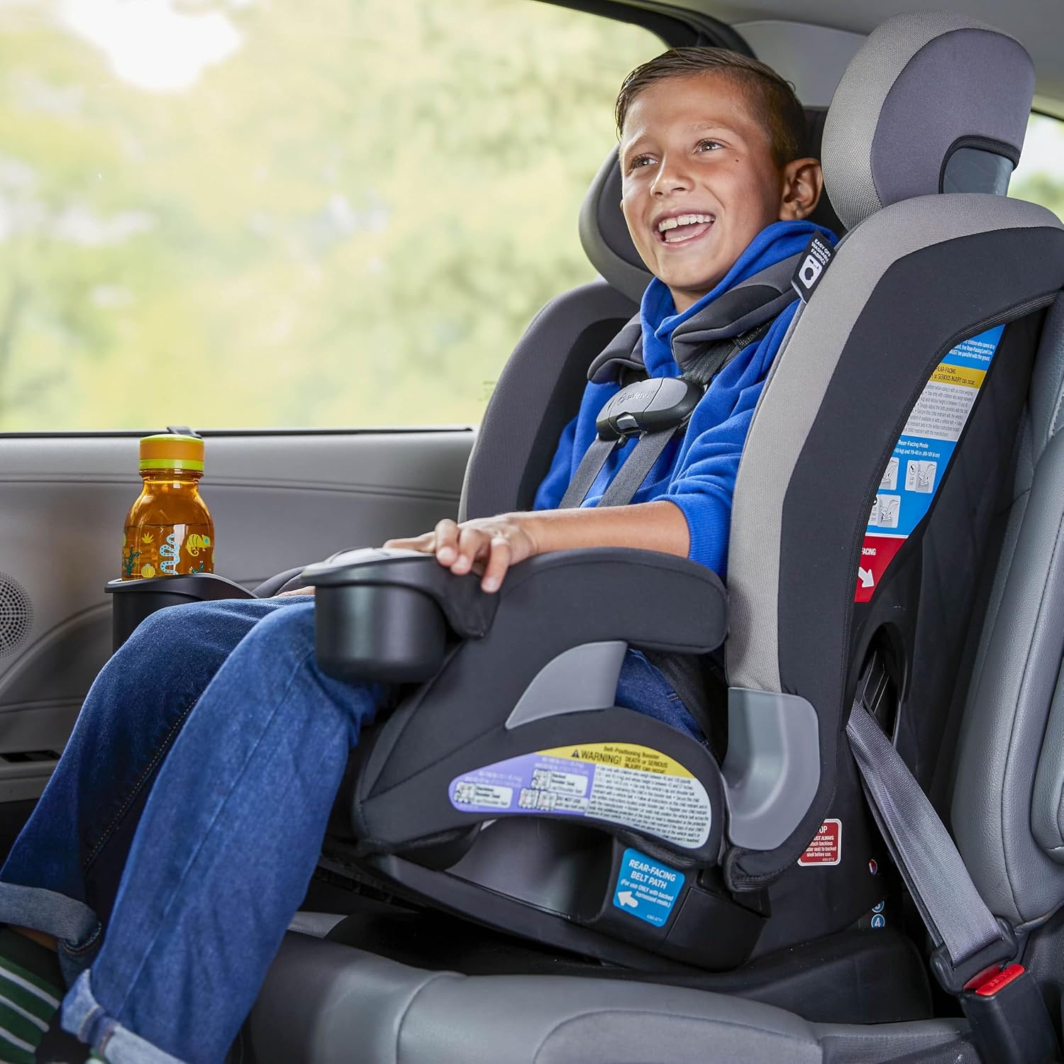 Safety 1st EverSlim 4-in-1 Convertible Car Seat, SecureTech Chest Clip, Ultra-Slim, 4-Mode Infant to Booster, Baby Car Seat, Fits 5-100 lbs, Memory Foam, Fiddlehead