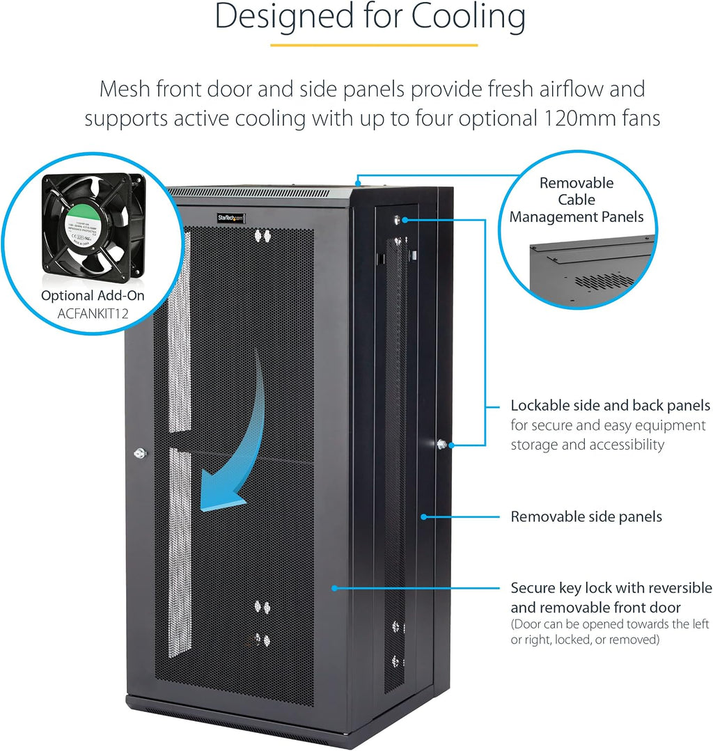 StarTech 4-Post 26U Wall Mount Network Cabinet w/ 1U Shelf, 19' Wall-Mounted Server Rack Kit for IT / Data Computer Equipment, Ships Fully Assembled