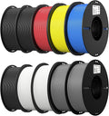 Creality 10 Pack PLA 1.75mm Filament Bundle for 3D Printing with No-Tangling Strong Bonding and Overhang Performance, Accuracy +/- 0.02mm (3Black,2White,2Grey,Blue,Red,Yellow)
