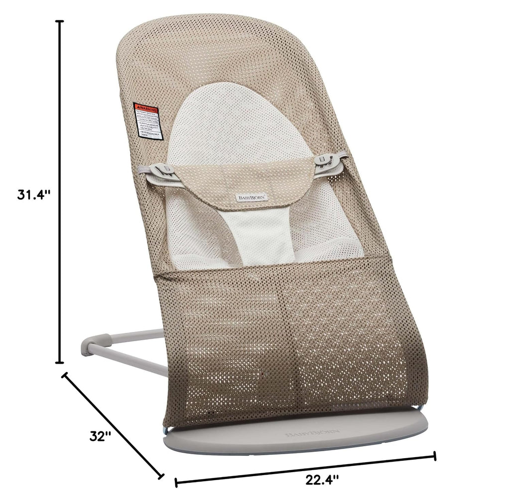 BabyBjörn Bouncer Balance Soft, Gray Beige/White, Mesh | 2-in-1 Adjustable Baby Bouncer Seat and Toddler Chair, Newborn to Toddler (8-29 lbs), 4 Positions, Lightweight & Portable