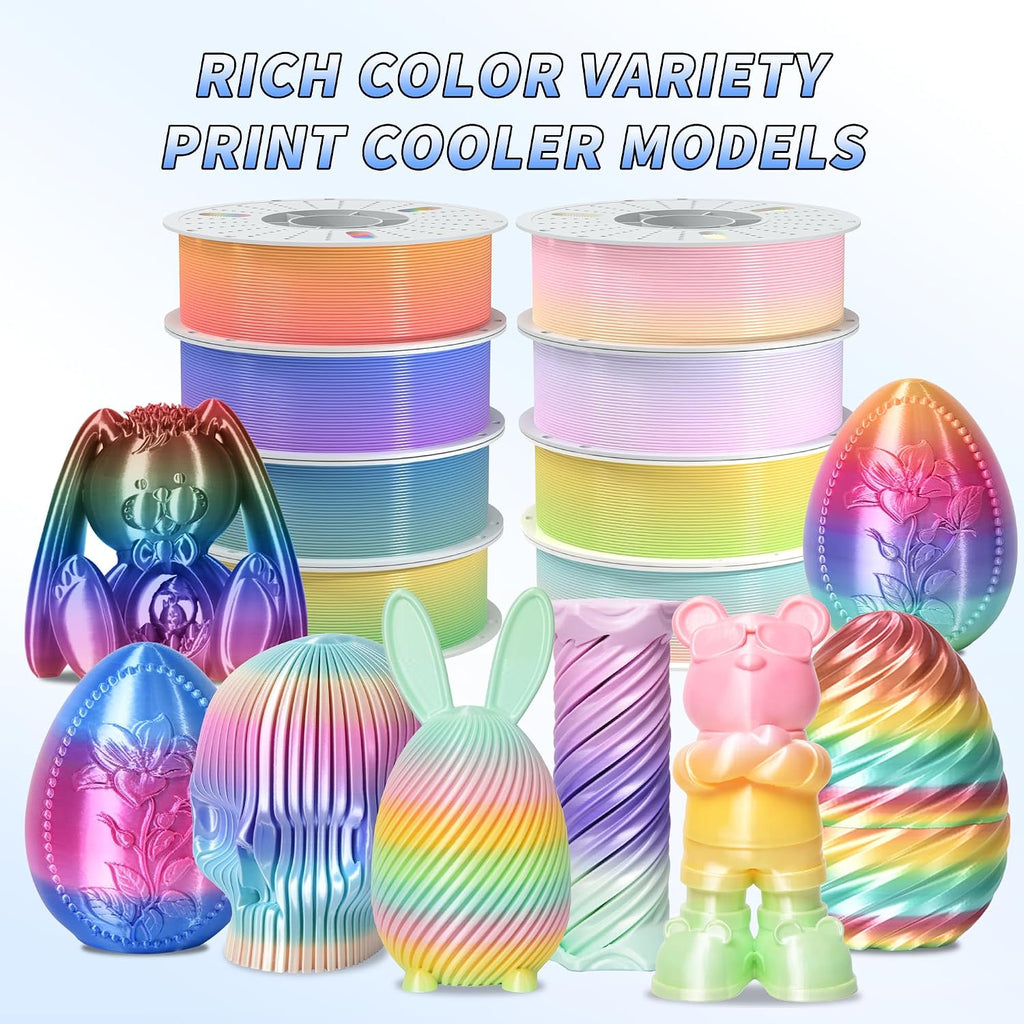 PINBALL Silk Rainbow PLA 3D Printer Filament 1.75mm Shiny Multi-Color Changing Filament 3D Printing PLA Filament Dimensional Accuracy +/- 0.02mm 8 KG 8 Colors