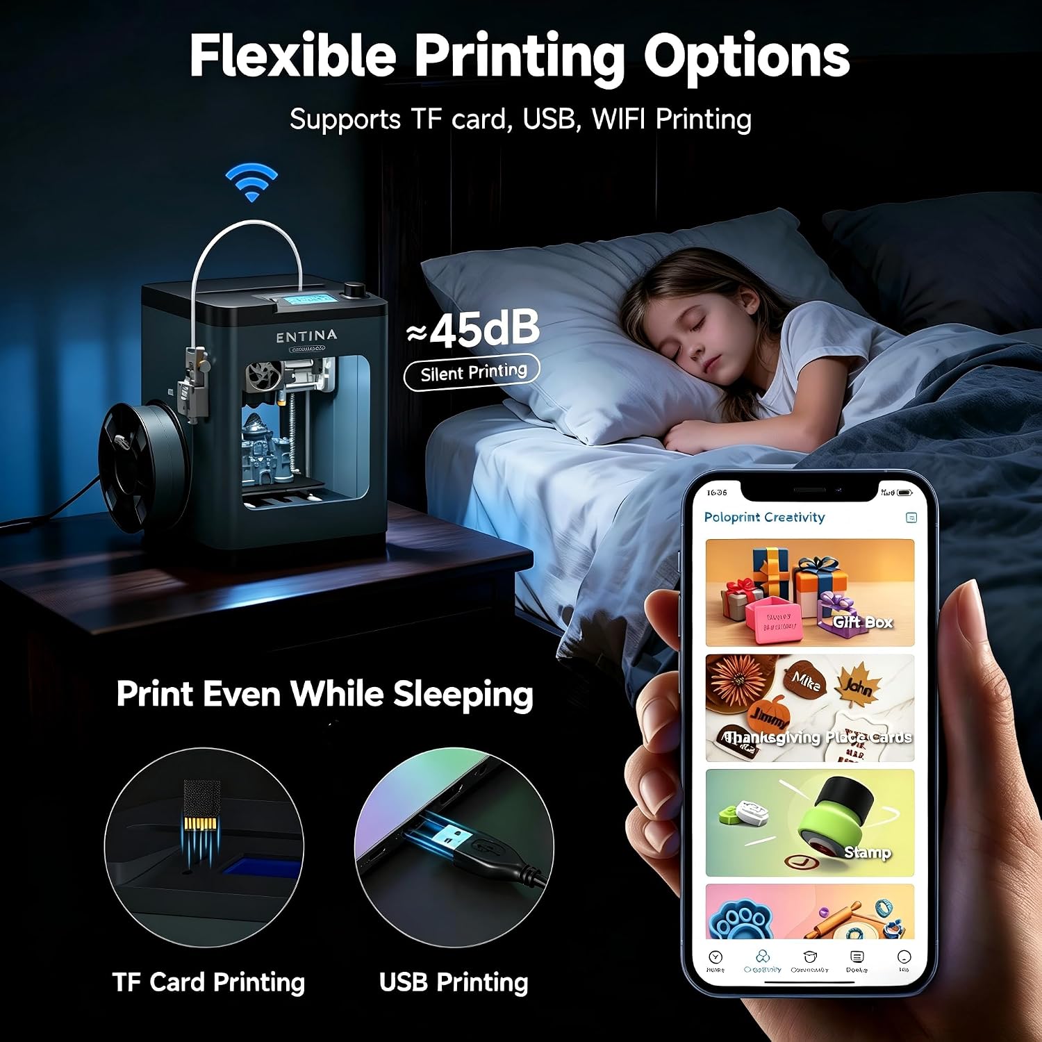 Entina Tina2 Plus Smart 3D Printers with 250MM/S Fast Printing, Fully Assembled, 3D Printer for Kids and Beginners with WiFi High Precision 3D Printing, Auto Leveling Mini 3D Printer with PEI Platform