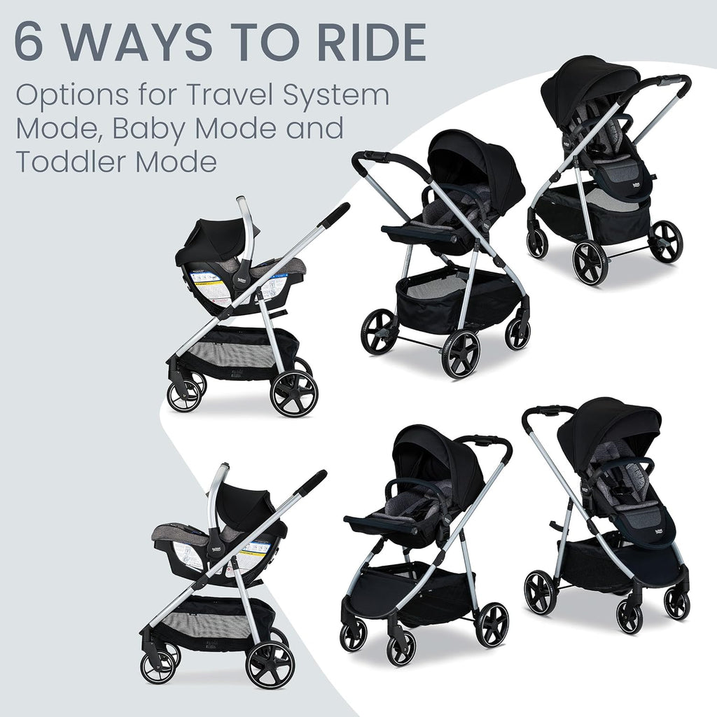 Britax Willow Grove SC Travel System, Infant Car Seat Stroller Combo with Willow SC Infant Car Seat, Alpine Base, and Grove Stroller; ClickTight Technology, SafeWash & StayClean Fabrics — Pindot Onyx