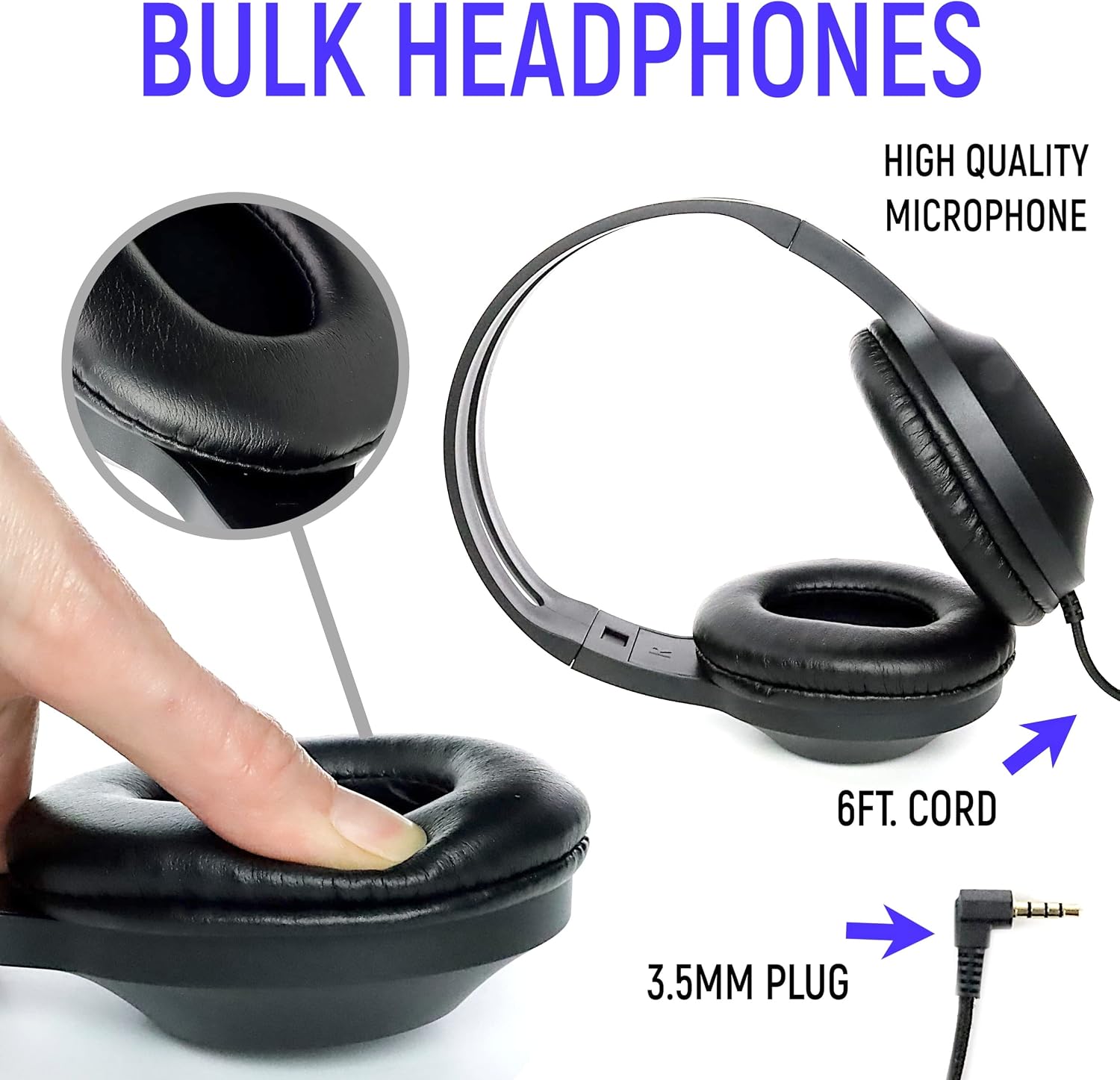 Bulk Headphones for Classroom with Microphone, Heavy-Duty School Pack Wired Headphones for Students. Teacher Must Haves Supplies from Elementary to College (24 Pack Black)