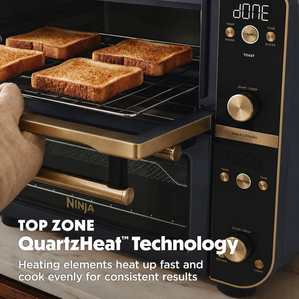 Ninja Double Oven Pro Smart XL Countertop Oven & Air Fryer | 30.2 Qt Capacity | 12-in-1 with Smart Finish & DualZone Tech to Cook 2 Meals at Once | Fits up to 4.5lb Chicken | Cyberspace | DCT801BL