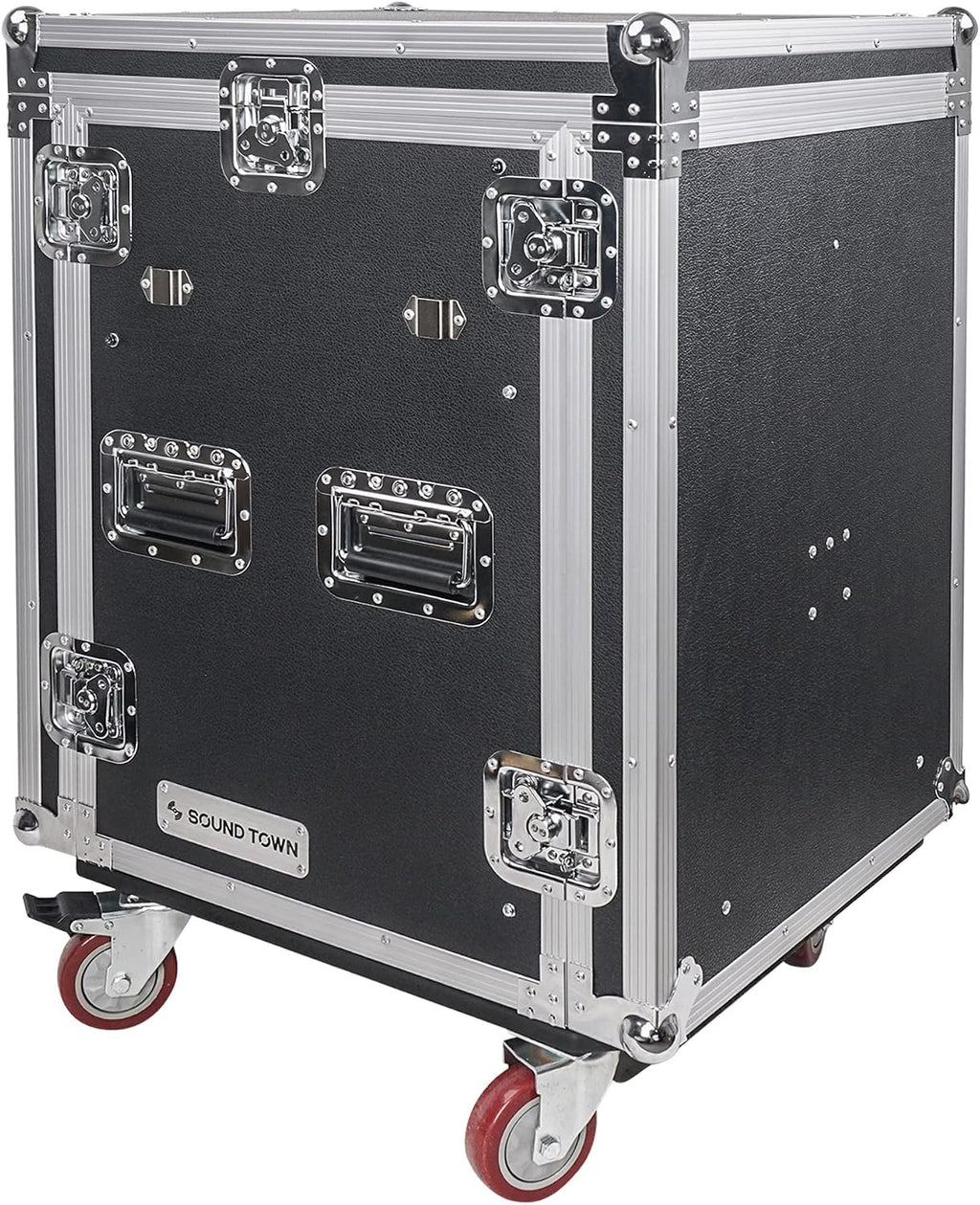 Sound Town PA DJ Combo with Heavy-Duty 1/2' (12mm) Plywood 14U Rack/Road ATA Case w/Slant Mixer Top, DJ Work Table, One 10 Outlet AC Power Conditioner/Sequencer (STMR-14TPS10)