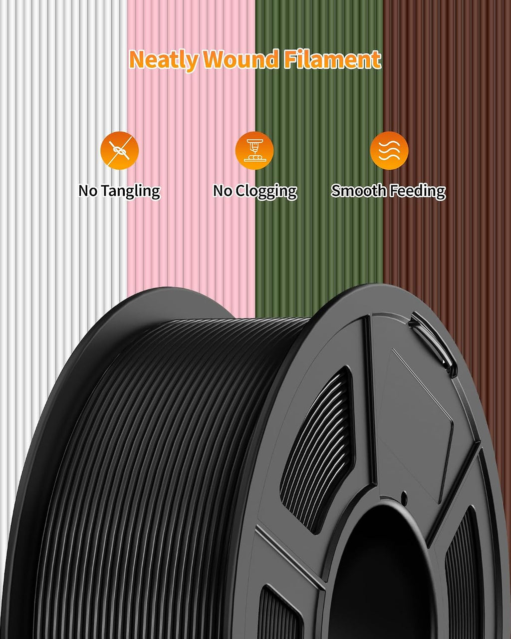TECBEARS PLA Plus Filament 1.75mm Bundle, 10kg PLA+ 3D Printer Filament, 10 Pack 1kg Spool,Black+Skin+Olive Green+Transparent with 6 Spool of Clear Orange/Yellow/Green/Red/Blue/Purple