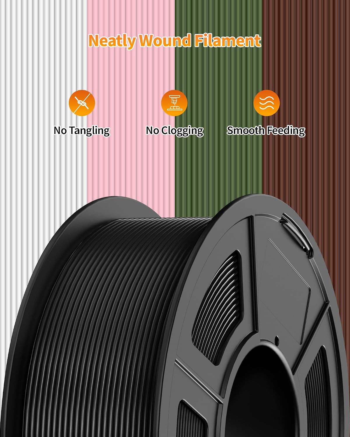 TECBEARS PLA Plus Filament 1.75mm Bundle, 10kg PLA+ 3D Printer Filament, 10 Pack 1kg Spool,Black+Skin+Olive Green+Transparent with 6 Spool of Clear Orange/Yellow/Green/Red/Blue/Purple