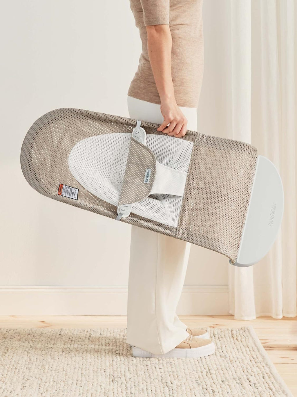 BabyBjörn Bouncer Balance Soft, Gray Beige/White, Mesh | 2-in-1 Adjustable Baby Bouncer Seat and Toddler Chair, Newborn to Toddler (8-29 lbs), 4 Positions, Lightweight & Portable