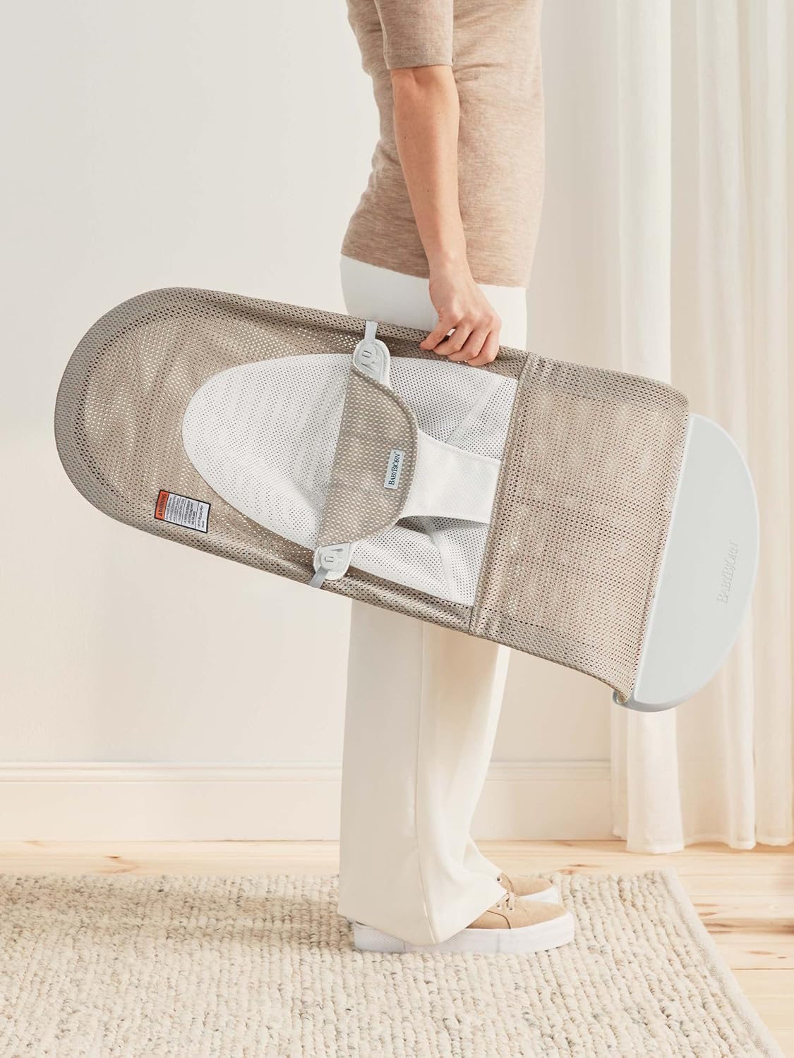 BabyBjörn Bouncer Balance Soft, Gray Beige/White, Mesh | 2-in-1 Adjustable Baby Bouncer Seat and Toddler Chair, Newborn to Toddler (8-29 lbs), 4 Positions, Lightweight & Portable