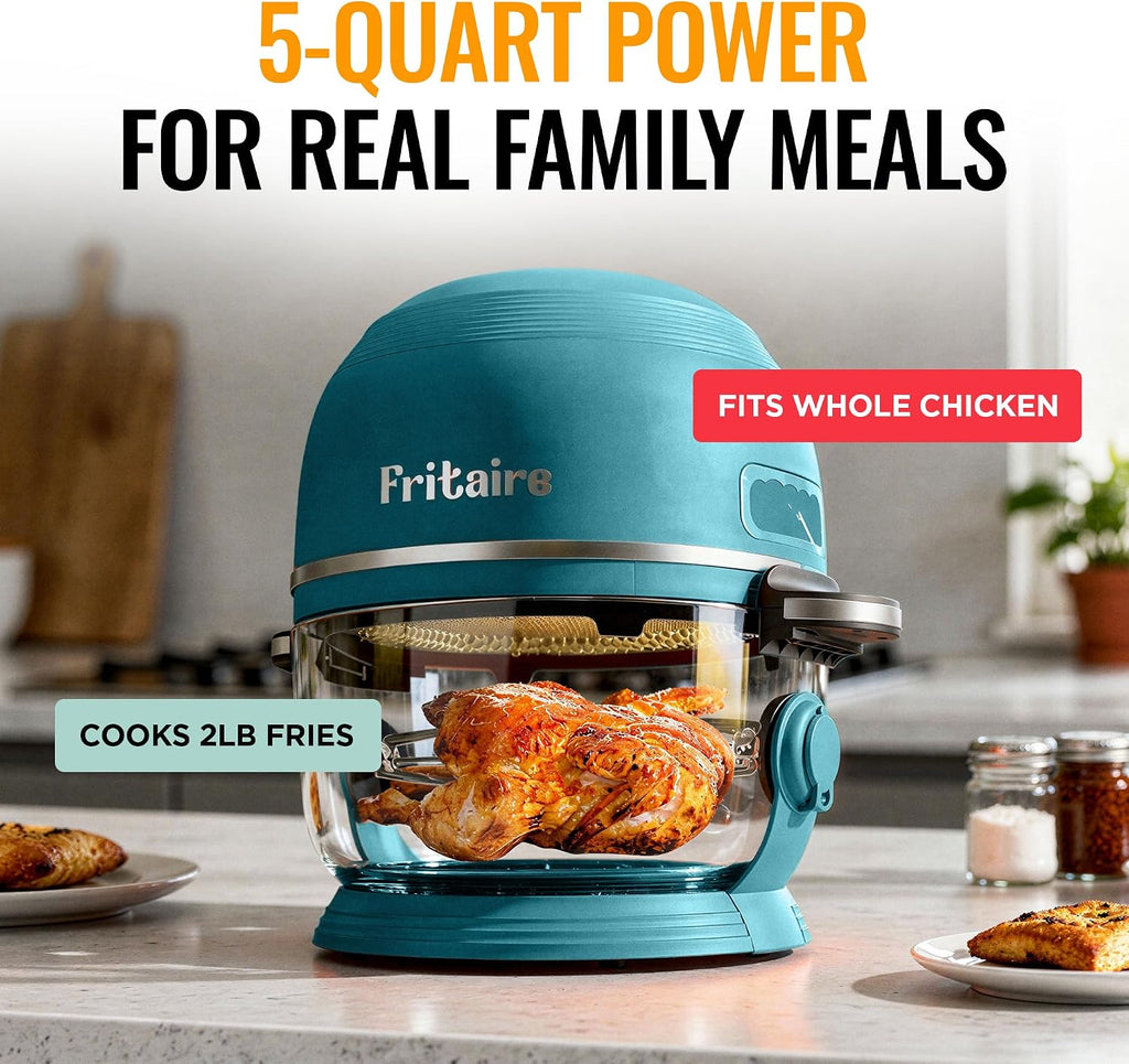 Non Toxic Air Fryer™ Pro | 9-in-1 Glass Air Fryer | Self-Cleaning | 5 Quart | Rotisserie and Tumbler | 400F Vortex For Even Cooking, BPA-Free Teflon Free, Recrisp, Roast, Bake, Sage