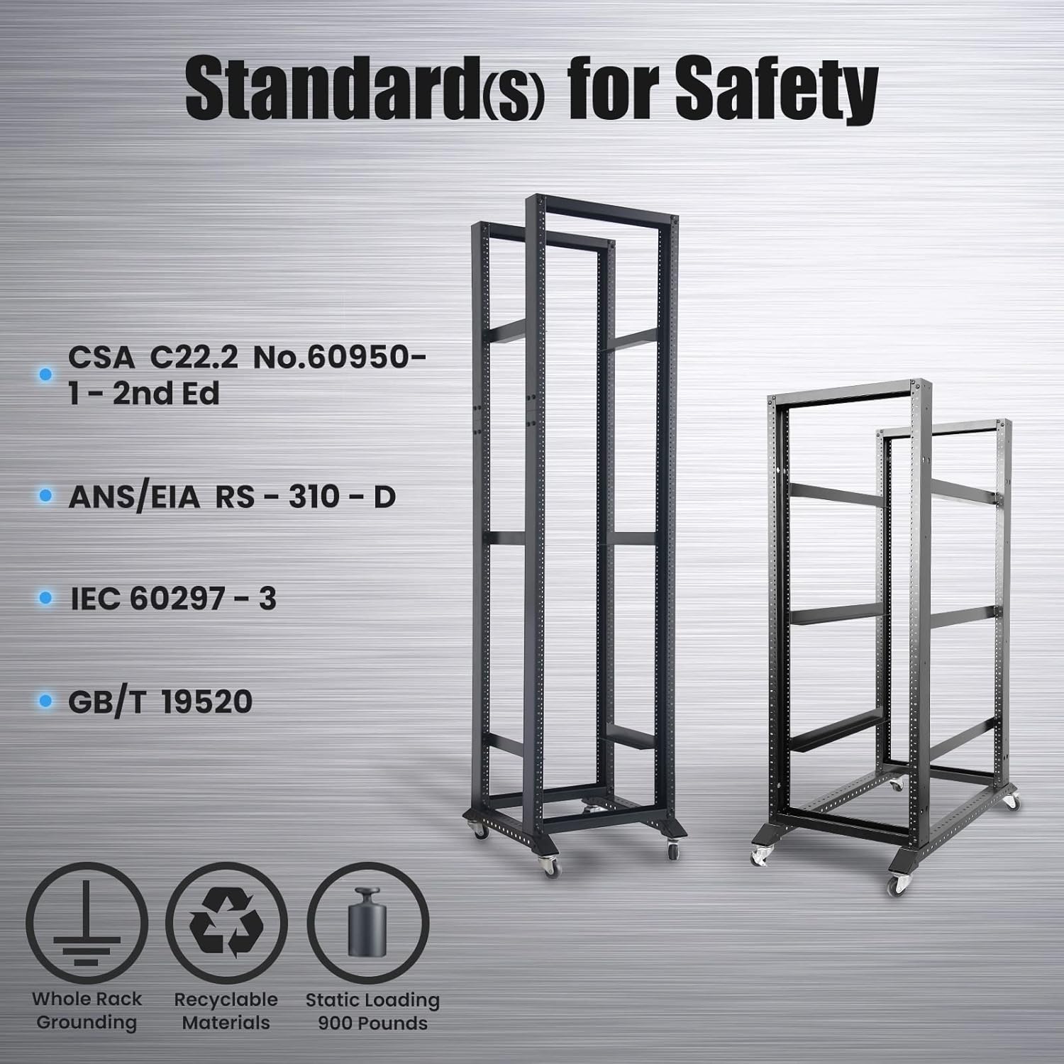 Rising Electronics Open Rack 15U 20U 28U 32U 42U 4 Post Open Frame 19-Inch Data Network Desktop Server/Audio Rack(42U, 17' Depth)