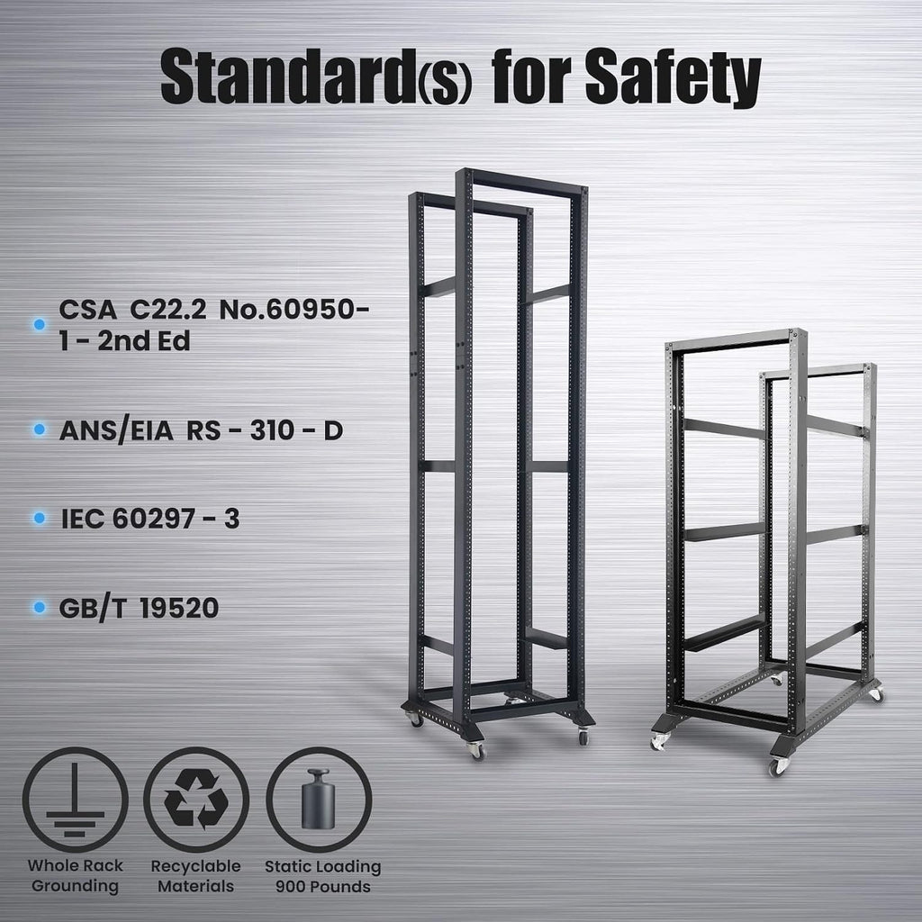 Rising Electronics Open Rack 15U 20U 28U 32U 42U 4 Post Open Frame 19-Inch Data Network Desktop Server/Audio Rack（15U, 31' Depth）