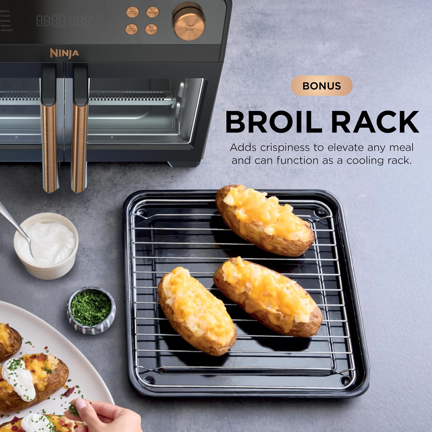 Ninja | French Door Premier Air fry Oven | 10-in-1 functions | 20.3-qt capacity | 5-qt Air Fry Basket, Sheet Pan, Wire Rack, Broil Rack | PFAS-free, Dishwasher-Safe Accessories | Black | FO101BK