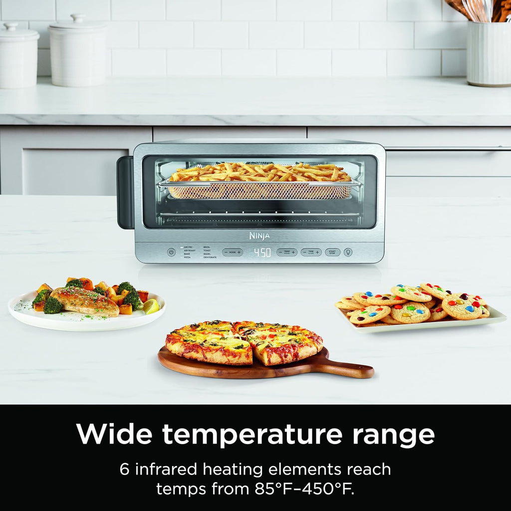 Ninja Air Fryer Toaster Oven Combo | 8-in-1 Functionality | Flip Up & Away for Storage Space | Air Fry Basket, Sheet Pan, Wire Rack & Removable Crumb Tray |1800 Watt | Stainless Steel | SP151