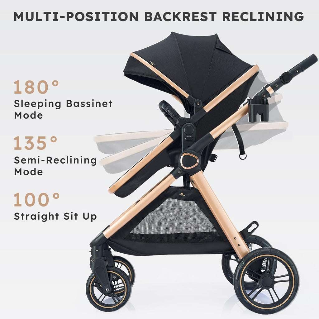 Accombe 2 in 1 Baby Stroller, Convertible Bassinet Pushchair for Infants and Newborns 0-36 Months