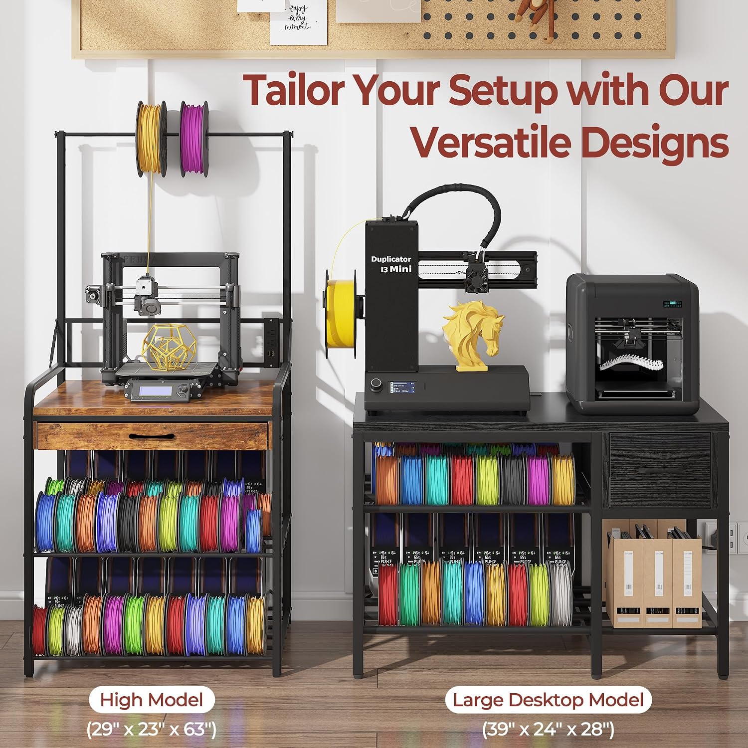 3D Printer Stand with Filament Storage – Heavy Duty Metal 3D Printer Table with Drawer and Power Hub for Workshop, Studio, and Office