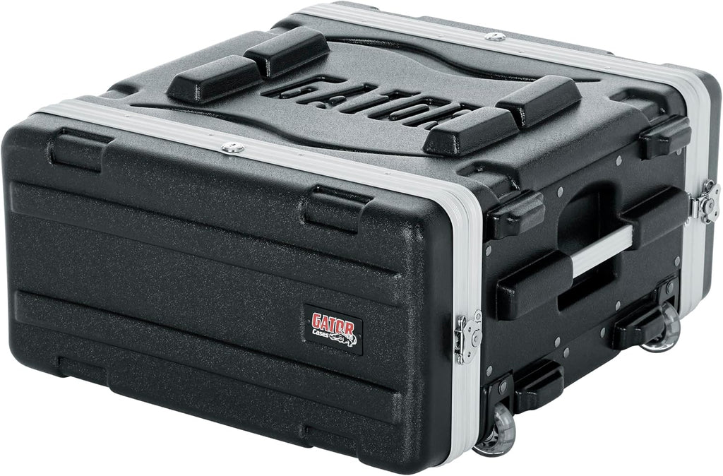 Gator Cases Lightweight Rolling 4U Rack Case with Heavy Duty Latches, Retractable Tow Handle, and Recessed Wheels, Standard 19.25' depth (GRR-4L)