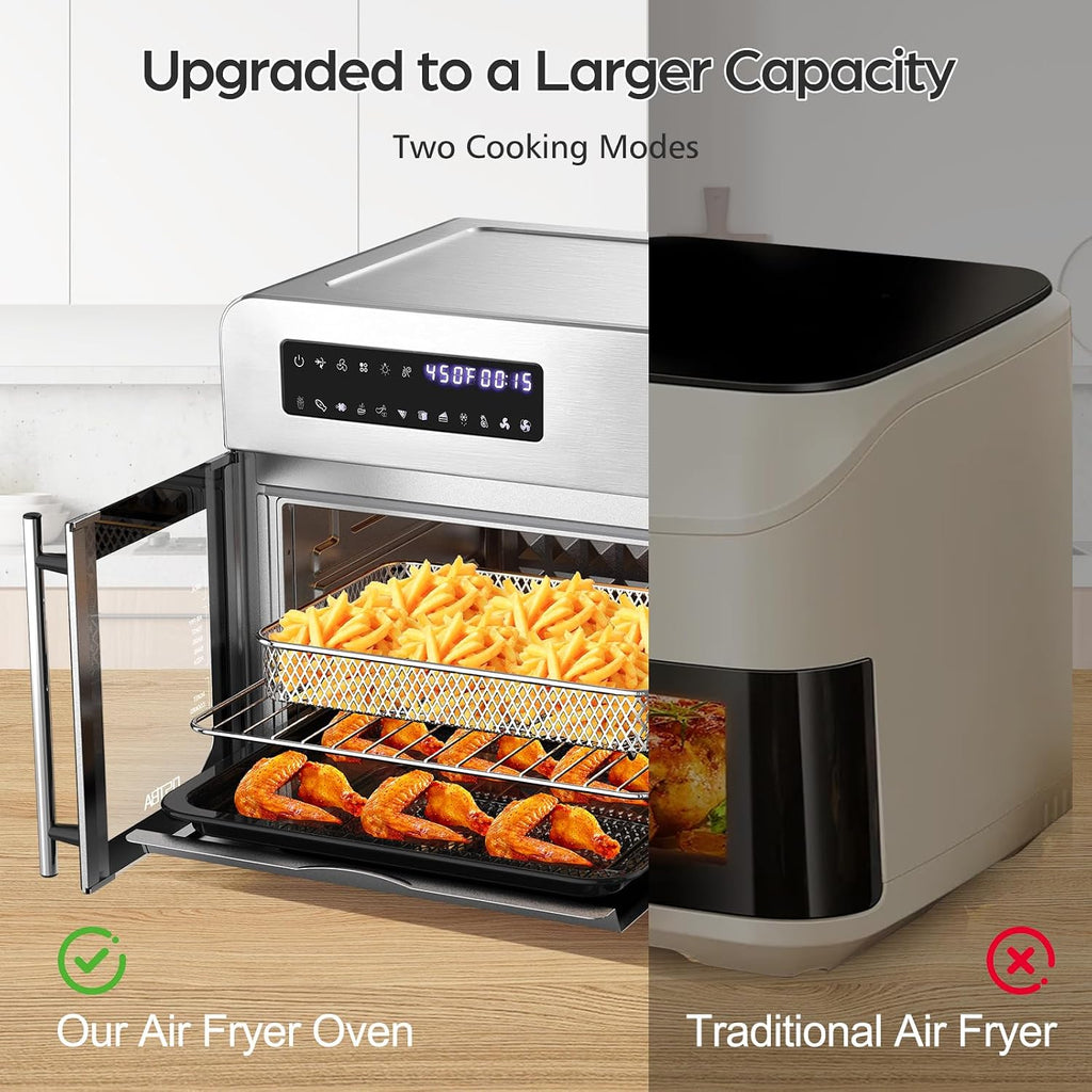 OSTBA French Door Air Fryer Toaster Oven Combo, 102 Recipes & 7 Accessories Extra Large Airfryer Convection Oven Countertop 10-in-1, 30% Faster 90% Less Oil, Stainless Steel