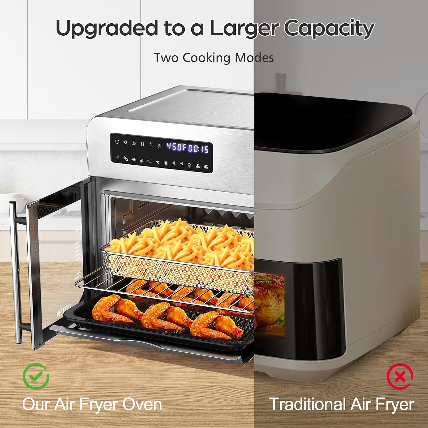 OSTBA French Door Air Fryer Toaster Oven Combo, 102 Recipes & 7 Accessories Extra Large Airfryer Convection Oven Countertop 10-in-1, 30% Faster 90% Less Oil, Stainless Steel