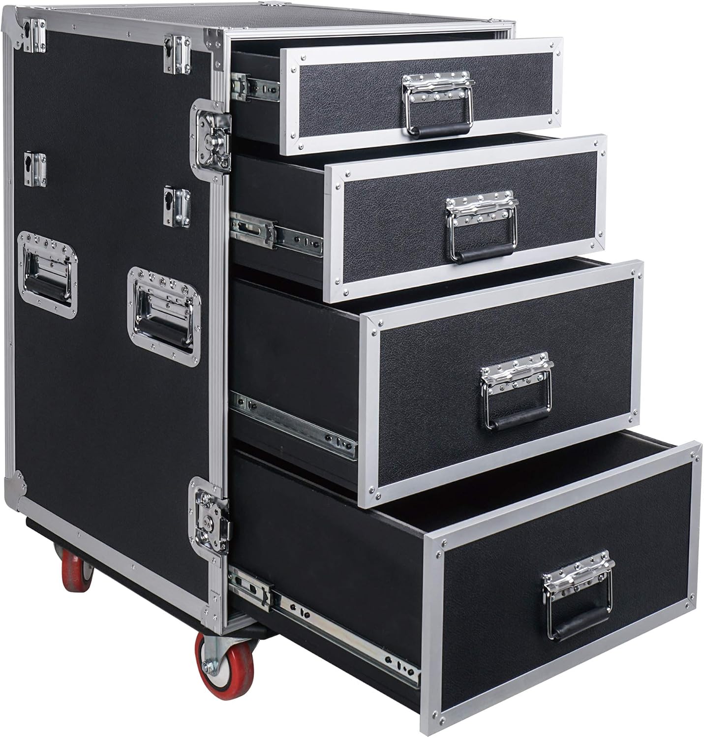 Sound Town Enhanced Thickness 1/2' (12mm) Plywood Road Case with 4-Drawer and Table for Customizable Stage and Studio Utility Equipment Storage, Pro Tour Grade (STRC-PROWT4D)