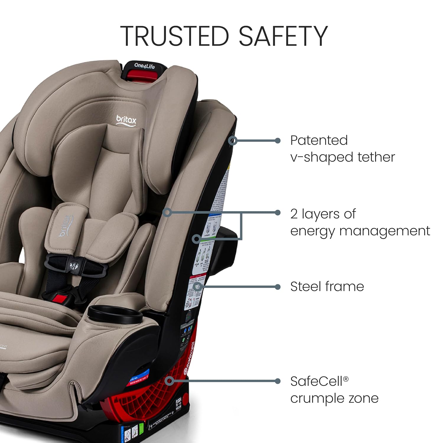 Britax One4Life All-in-One Car Seat, Up to 10 Years of Use, Rear Facing, Forward Facing, & Booster Modes, Extended Rear-Facing, ClickTight Installation & Breathable SafeWash Fabrics — Teak