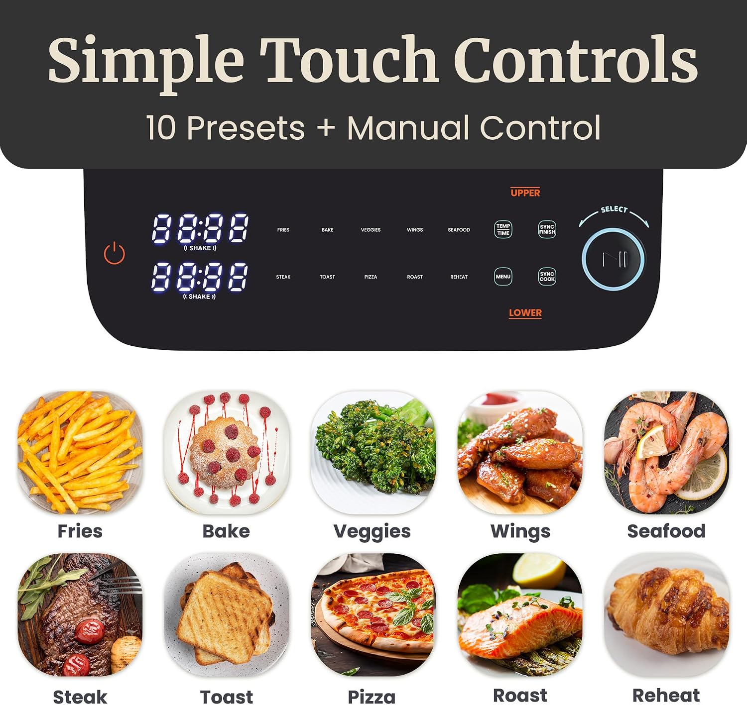Elite Gourmet Dual Stacked Air Fryer, 10.5 Qt Total Capacity, PFAS-Free Nonstick Baskets, Sync Cook & Sync Finish, 10 Presets, 1700W, Black