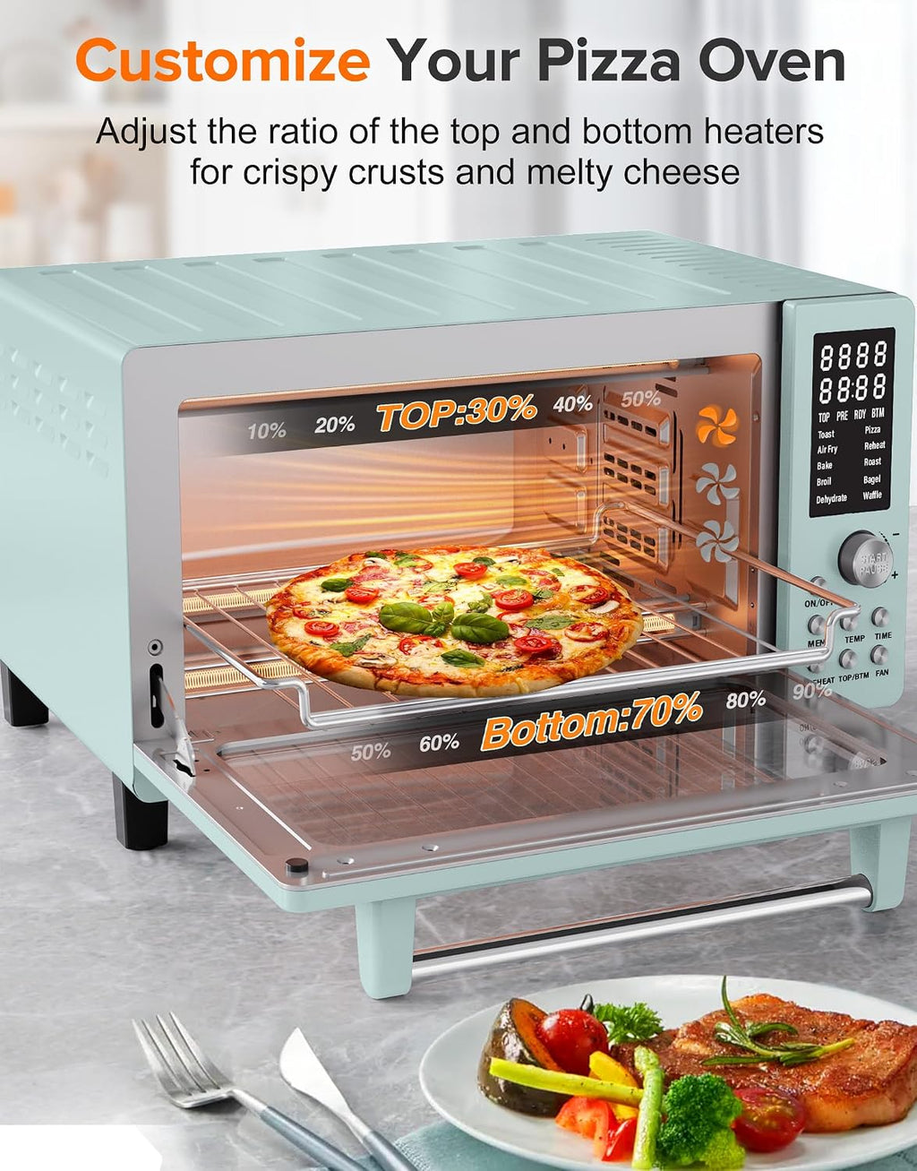 Nuwave Bravo Pro Smart Air Fryer Toaster Oven Combo, Airfryer Convection Oven Countertop, 10-in-1 Functions with Quicker & Even Crisp Technology, 1800W, 50-450°F, PFAS-Free, 21QT, Mint