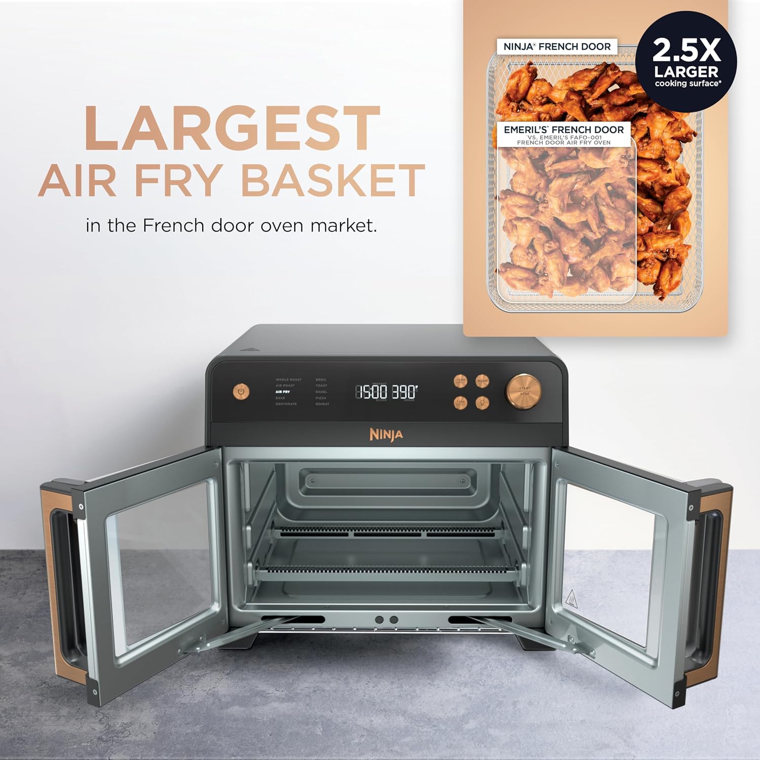 Ninja | French Door Premier Air fry Oven | 10-in-1 functions | 20.3-qt capacity | 5-qt Air Fry Basket, Sheet Pan, Wire Rack, Broil Rack | PFAS-free, Dishwasher-Safe Accessories | Black | FO101BK
