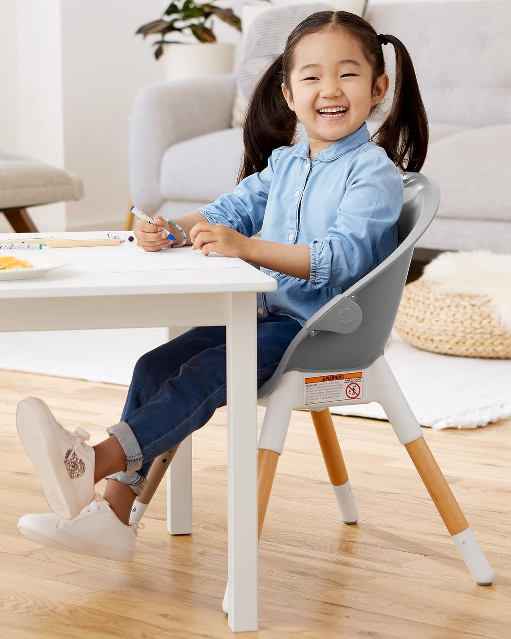 Skip Hop Baby High Chair 4 in 1 Convertible High Chair, EON, Grey/White