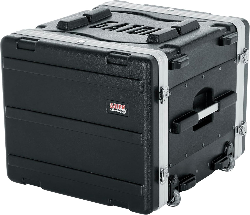 Gator Cases Lightweight Rolling 8U Rack Case with Heavy Duty Latches, Retractable Tow Handle, and Recessed Wheels, Standard 19.25' depth (GRR-8L)