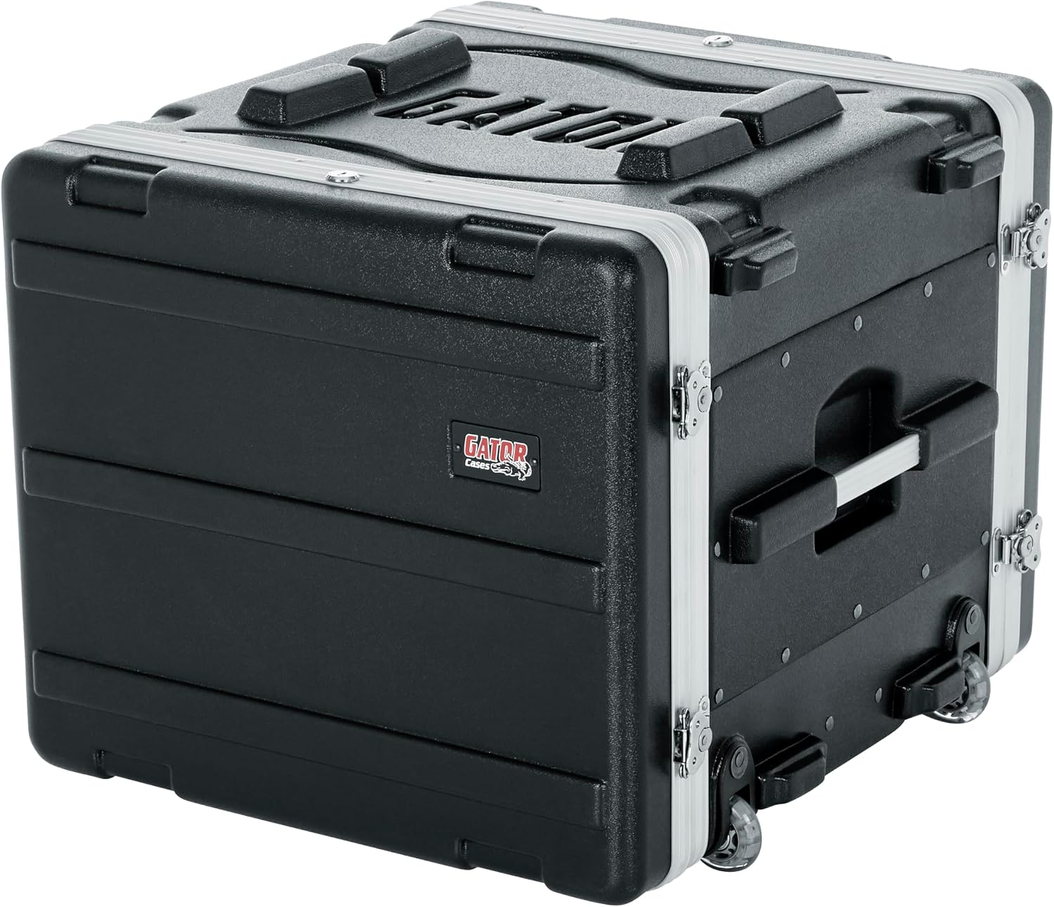 Gator Cases Lightweight Rolling 8U Rack Case with Heavy Duty Latches, Retractable Tow Handle, and Recessed Wheels, Standard 19.25' depth (GRR-8L)