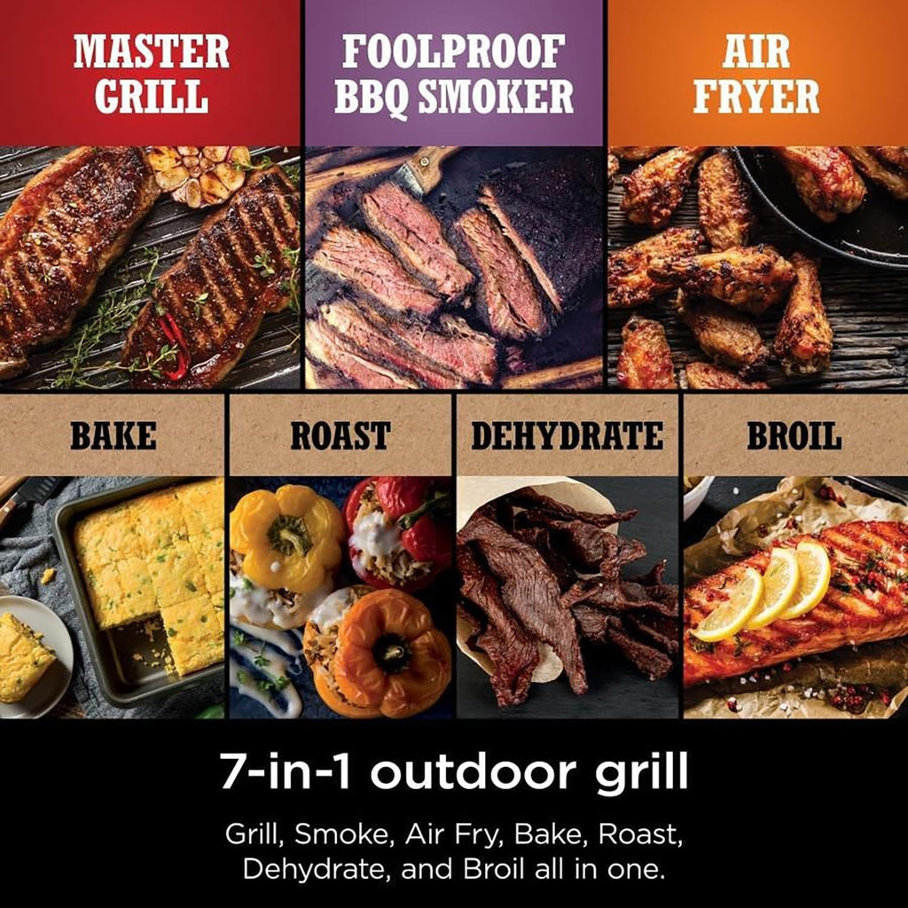 Ninja OG701 Woodfire Outdoor Grill & Smoker, 7-in-1 Master Grill, BBQ Smoker, Air Fryer plus Bake, Roast, Dehydrate, & Broil, uses Woodfire Pellets(1 Pack Included), Portable, Electric, Red