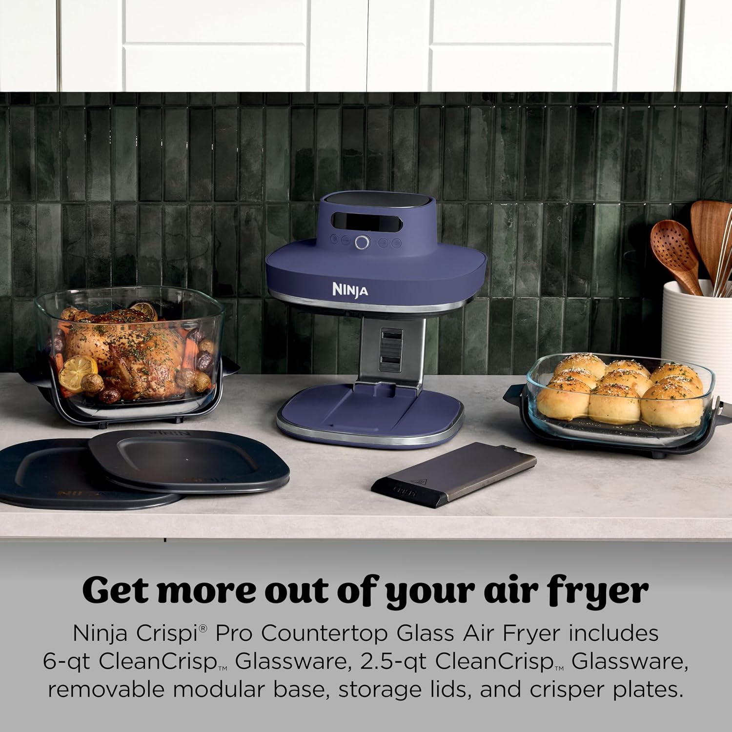Ninja Crispi Pro 6-in-1 Glass Air Fryer | 450°F, Nontoxic, 6qt & 2.5qt Containers & Lids | Microwave, Freezer, Dishwasher Safe | Max Crisp, Air Fry, Bake, Roast, Recrisp, Dehydrate |Amethyst, AS101PU1