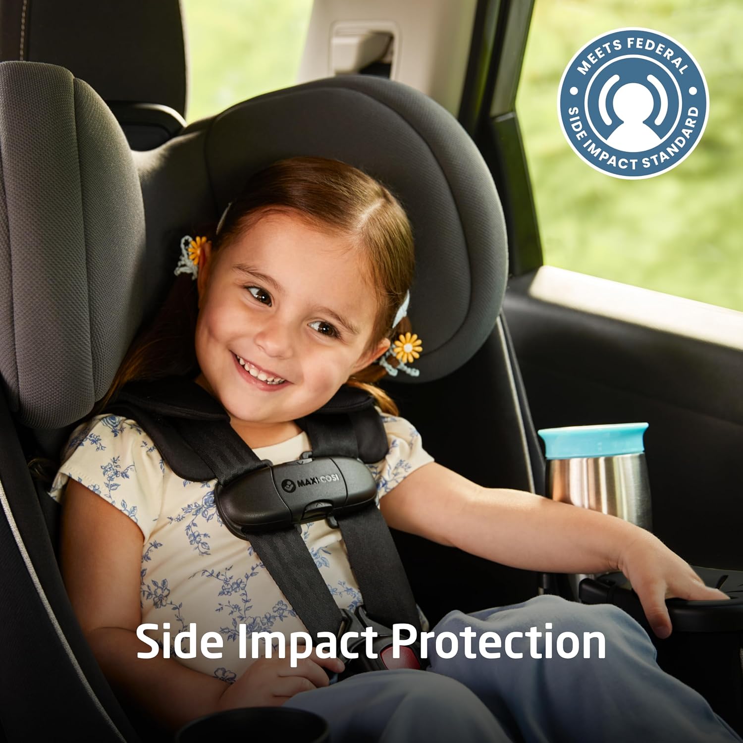 Maxi-Cosi Pria Max+ All-in-One Baby Convertible Car Seat, Rear Facing, Forward Facing Infant Toddler Booster, Easy Latch Install, Magnetic Buckle, Adjustable Harness, Cup Holders, Sea Shadow