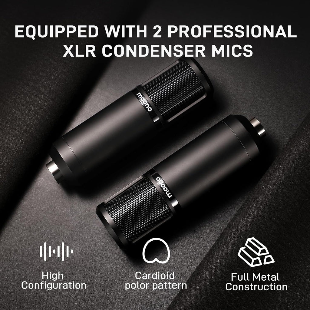 MAONO Podcast Equipment Bundle for 2: Audio Interface Mixer with 2 XLR Condenser Mic and 2 Headphone Podcast Streaming MaonoCaster E2 Gen2+2*PM320T+2*MH700