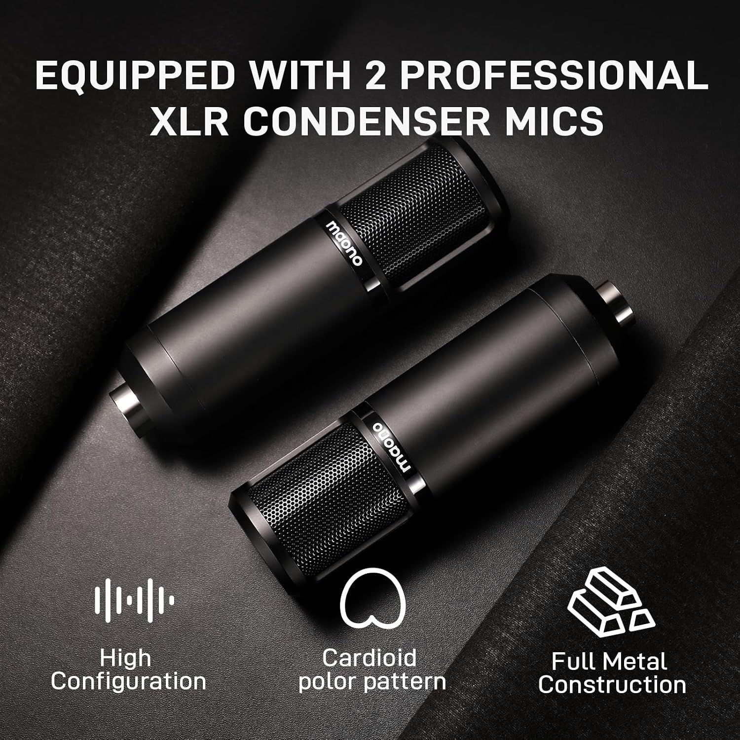 MAONO Podcast Equipment Bundle for 2: Audio Interface Mixer with 2 XLR Condenser Mic and 2 Headphone Podcast Streaming MaonoCaster E2 Gen2+2*PM320T+2*MH700