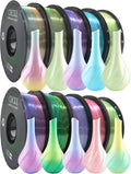 10 Pack Crystal Rainbow PLA 3D Printer Filament Bundle, Dimensional Accuracy +/- 0.02 mm, 1kg (2.2lbs), 1.75 mm, 10 Rolls Multicolor Assortment Pink, Blue, Green, Purple,Yellow Green Purple