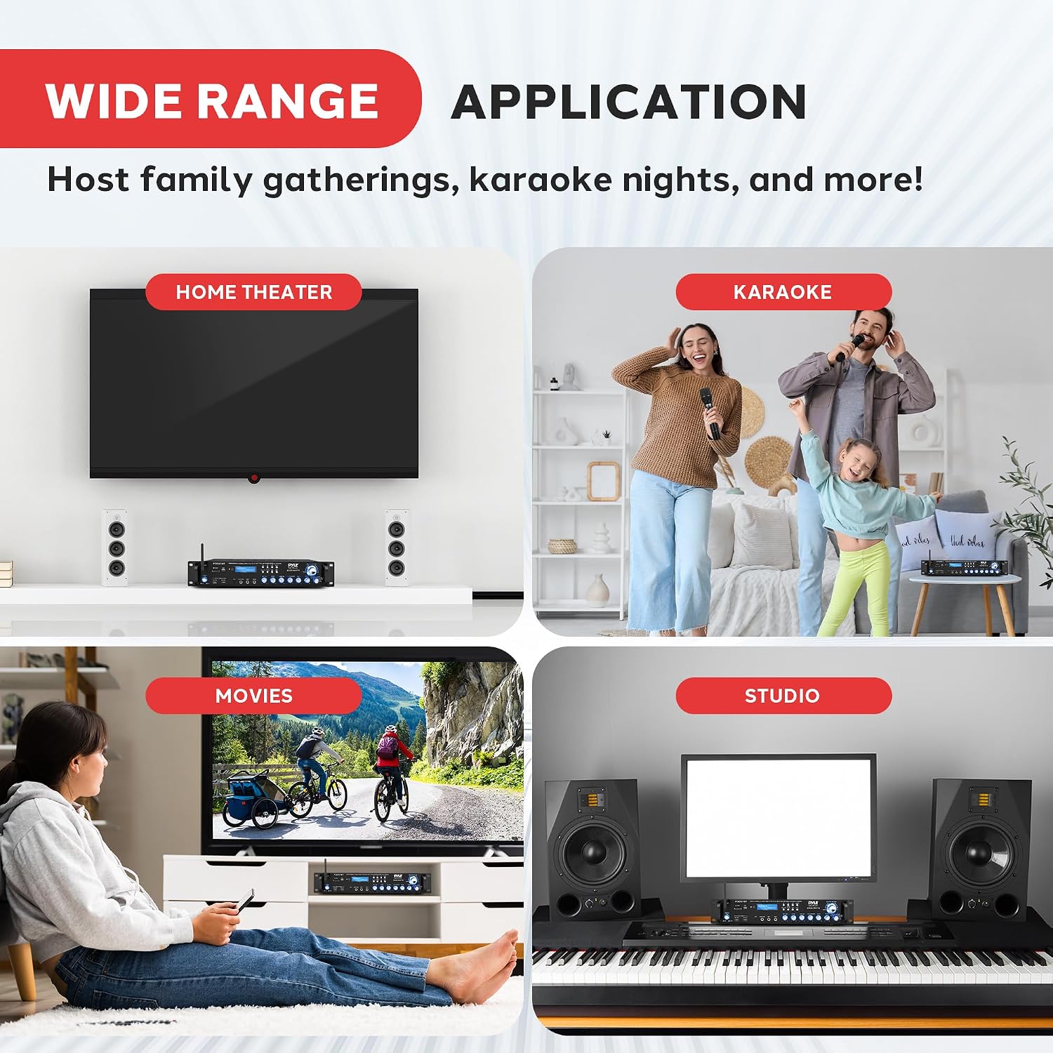 Pyle 3000W Multi-Channel Bluetooth Wireless Power Amplifier - Rack Mount - Stereo Receiver w/ FM Radio - USB/SD - Dual Mic w/ Echo - RCA - Headphone - LED Display - Cooling Fan - P3001BT