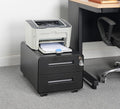Under Desk Printer Stand with Storage – 2-Drawer Printer Table for Home & Office, Mobile Printer Cart with 2 Sets of Casters and Lockable Drawers, 4 Keys, Black