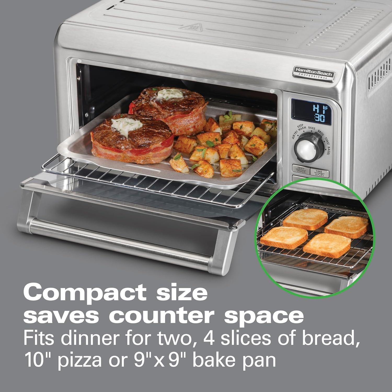 Hamilton Beach Professional Sure-Crisp Digital Air Fryer Toaster Oven Combo with 6-in-1 Functionality, 1500 Watts, 10-inch Pizza / 4 Slice Capacity, Stainless Steel (31241)