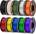 TECBEARS PLA Plus Filament 1.75mm Bundle, 10kg PLA+ 3D Printer Filament, 10 Pack 1kg Spool,Black+Skin+Olive Green+Transparent with 6 Spool of Clear Orange/Yellow/Green/Red/Blue/Purple