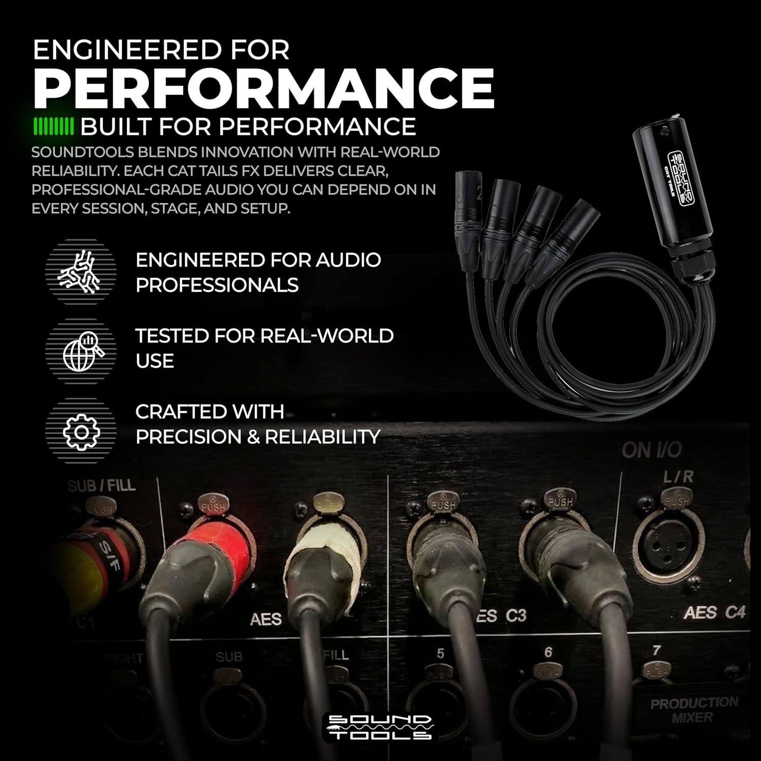 SoundTools CAT Tails Male – 4 Channel Male XLR to RJ45 Adapter – Analog Audio Over CAT5e/6/7 – Neutrik Connectors – Mogami AES3 Grade Cable – Durable Aluminum Housing for Stage, Studio & Live Sound