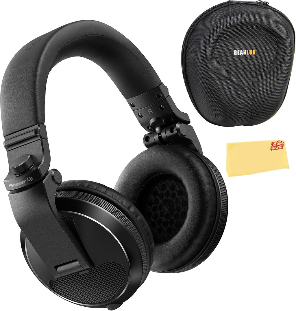 Pioneer DJ HDJ-X5 Over-Ear DJ Headphones - Black Bundle with Case and Austin Bazaar Polishing Cloth