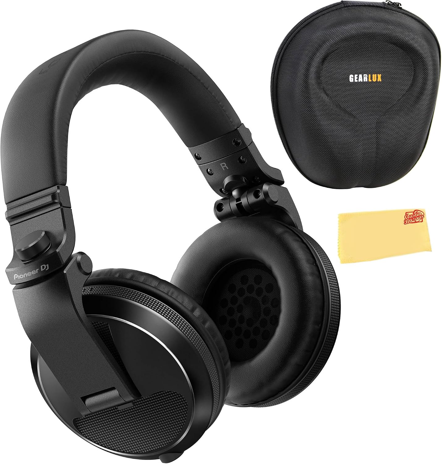 Pioneer DJ HDJ-X5 Over-Ear DJ Headphones - Black Bundle with Case and Austin Bazaar Polishing Cloth