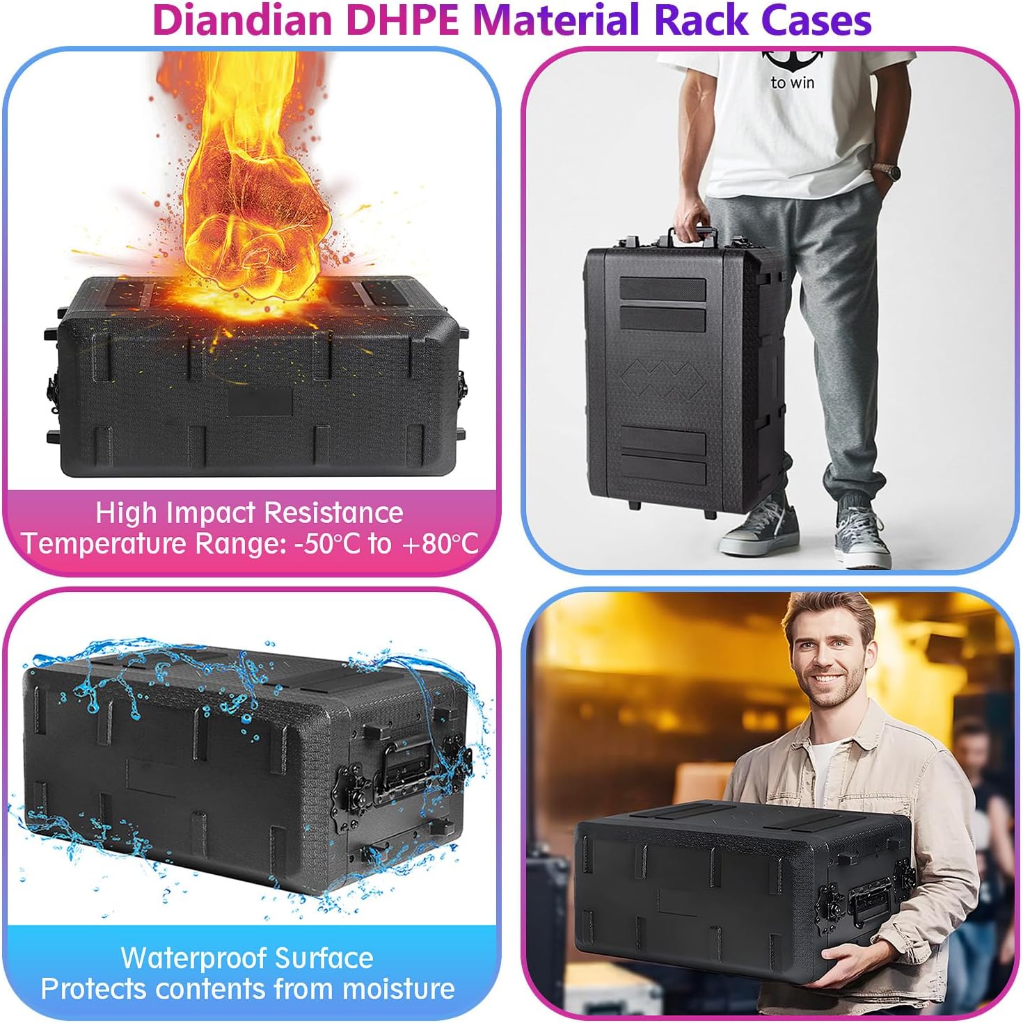 Diandian 4U Rack Case Shallow 16' Depth, 19' Rackmount Flight Case, Watertight Dust-Proof, Shock Mount for Amplifier, Pro Audio, DJ Mixer, Effects with Microphone Compartments